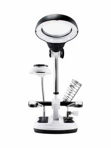 Третья рука для пайки с подсветкой, универсальный держатель на подставке с лупой 2 руки Орбита OT-INL47